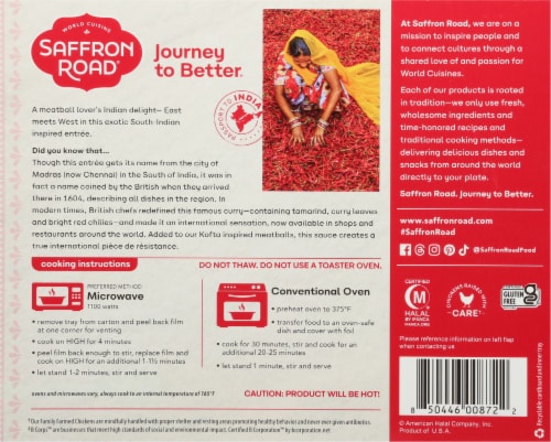 Saffron Road Gluten Free Madras Curry Frozen Meal with Chicken Meatballs Perspective: back