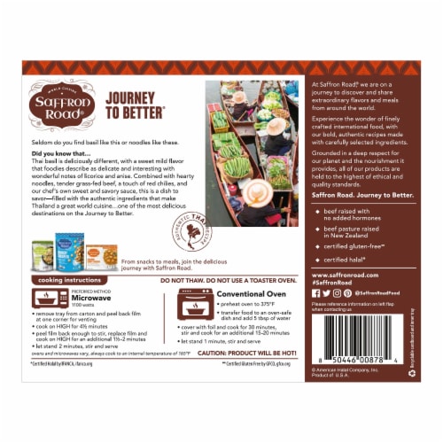 Saffron Road Thai Basil Noodles with Beef Gluten-Free Frozen Meal Perspective: back