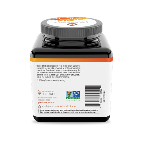 Youtheory® Extra Strength Formula Turmeric Dietary Supplement Capsules Perspective: back