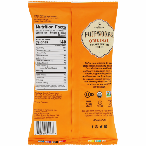 Puffworks Organic Original Peanut Butter Puffs Perspective: back