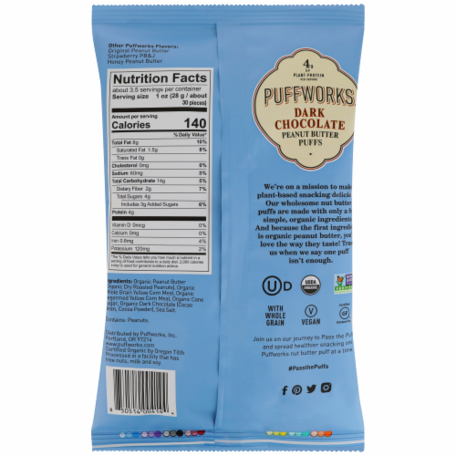 Puffworks Organic Dark Chocolate Peanut Butter Puffs Perspective: back