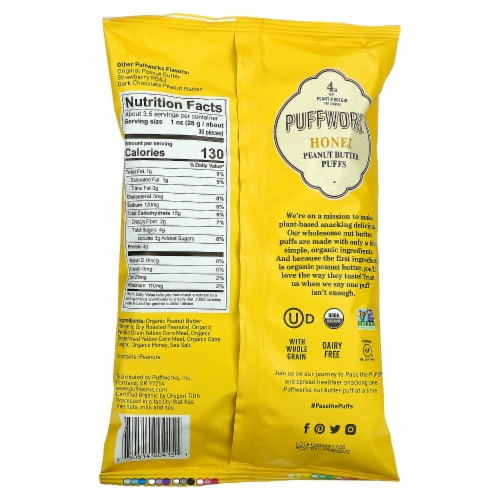 Puffworks Organic Honey Peanut Butter Puffs Perspective: back