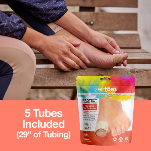 ZenToes Open Toe Tubes Fabric Gel Lined Sleeves Protect Corns, Blisters - 5 Pack (Large) Perspective: back