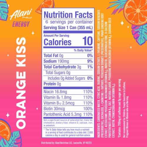 Alani Nu Orange Kiss Sugar Free Energy Drink Cans Perspective: back