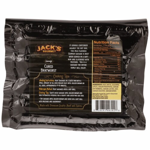 Jack's Gourmet® Kosher Cured Bratwurst Sausage Perspective: back