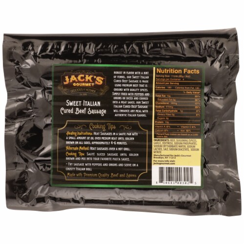 Jack's Gourmet Sweet Italian Cured Beef Sausage Perspective: back