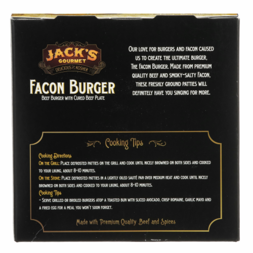 Jack’s Gourmet Delicious and Kosher Facon Burger Patties Perspective: back