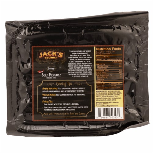 Jack's Gourmet Delcious and Kosher Spicy Beef Merguez Sausage Perspective: back