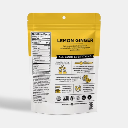 Emmy's Organics Organic Lemon Ginger Coconut Cookies Perspective: back