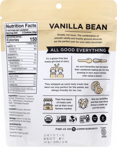 Emmy's Organics Soft & Chewy Vanilla Bean Coconut Cookies Perspective: back