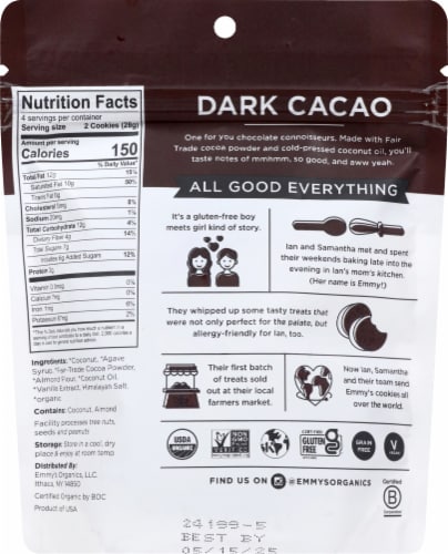 Emmy's Organics Soft & Chewy Dark Cacao Coconut Cookies Perspective: back