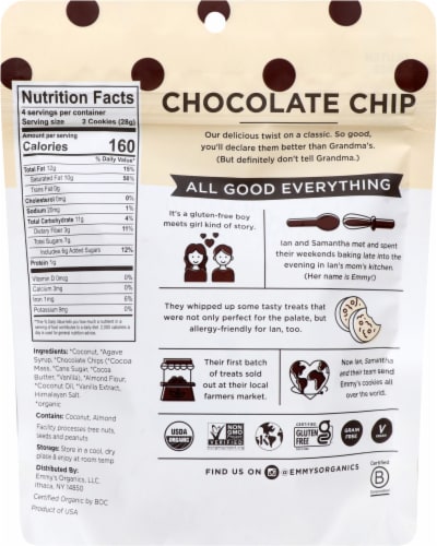 Emmy's Organics Chocolate Chip Coconut Cookies Perspective: back