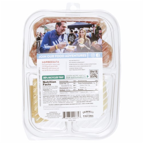 Creminelli Fine Meats® Sopressata Monterey Jack & Uncured Salami + Crackers Snack Pack Perspective: back