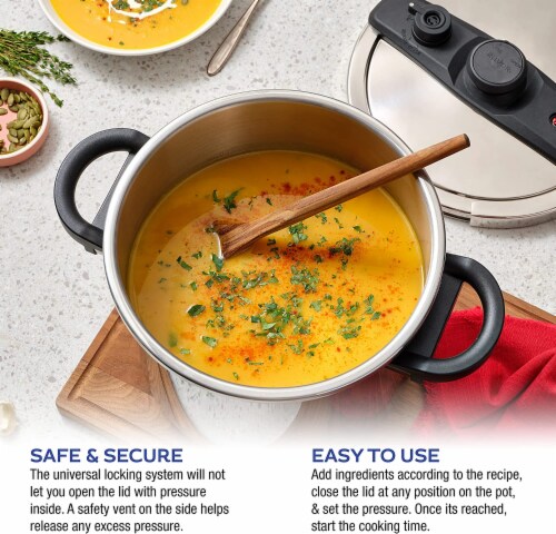 Zavor EZLock Stainless Steel 6 Quart Pressure Cooker for Stove Top - Dual Pressure Level Perspective: back