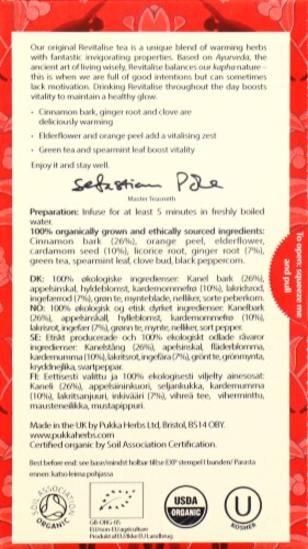 Pukka Revitalise Herbal Tea Sachets Perspective: back