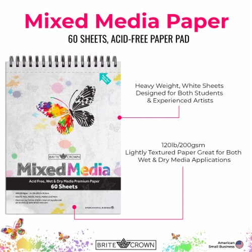 Brite Crown Mixed Media Sketch Pad 1-Pack (60 Sheets) - 9x12Sketch Book Perspective: back