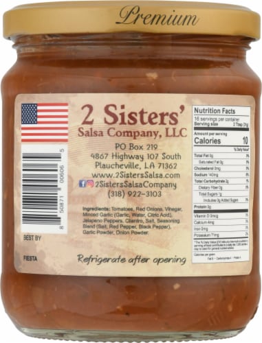 2 Sisters Salsa Company Fiesta Salsa Perspective: back