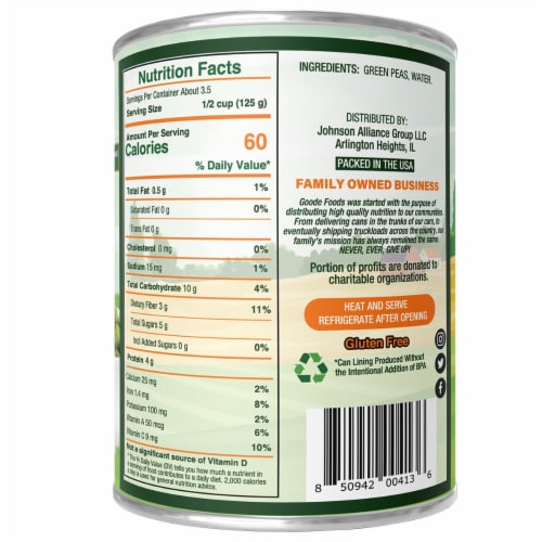 Goode Foods All Natural Canned Sweet Peas Perspective: back