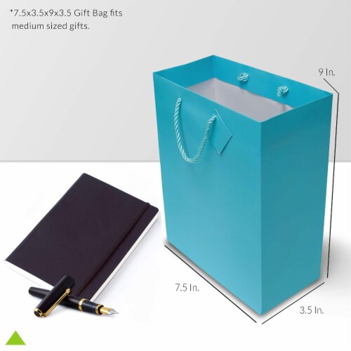Occasionall Designer Turquoise Paper Gift Wrap Bags with Handles Solid Colors 12Pcs 7.5x3.5x9 Perspective: back