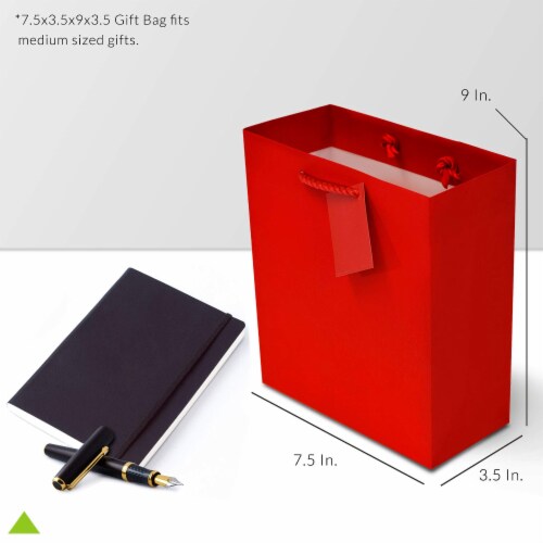 Occasionall Designer Red Paper Gift Wrap Bags with Handles Solid Colors Bulk 12Pack 7.5x3.5x9 Perspective: back