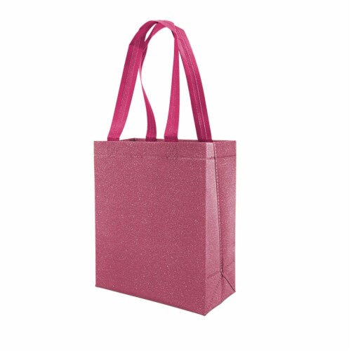 Medium Red Gift Bags with Handles, Reusable Tote, Glitter Metallic Bling Shimmer Perspective: back