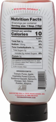 True Made Foods No Added Sugar Vegetable Ketchup Perspective: back