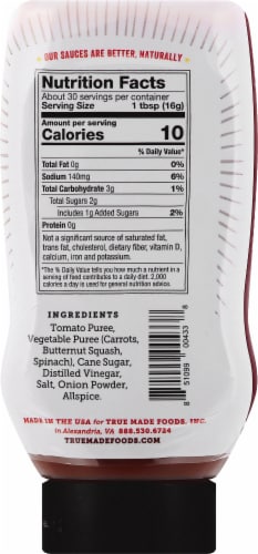 True Made Foods Reduced Sugar Vegetable Ketchup Perspective: back