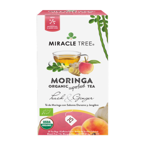 Organic Moringa Superfood Tea Peach & Ginger -- 25 Tea Bags Perspective: back