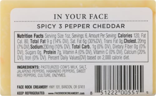 Face Rock Creamery In Your Face Spicy 3 Pepper Cheddar Cheese Perspective: back
