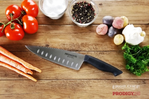 Ergo Chef Prodigy 8" Stamped Chef knife w/ TPR Grip Handle Perspective: back