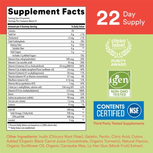 SmartyPants Kids Multi & Fiber & Omegas 3 Fish Oil Gummy Vitamins with D3, C & B12 - 90ct Perspective: back