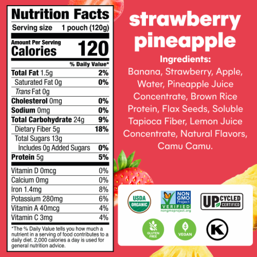 Noka® Strawberry Pineapple Superfood Smoothie Fruit Pouch Perspective: back