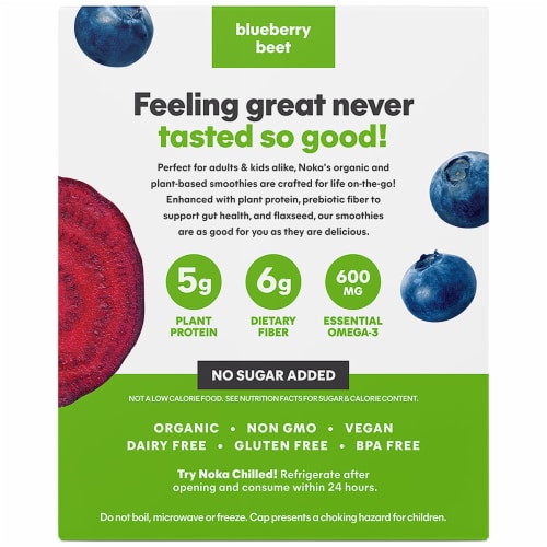 Noka® Blueberry Beet + Prebiotic Fiber Superfood Smoothie Fruit Pouch Perspective: back