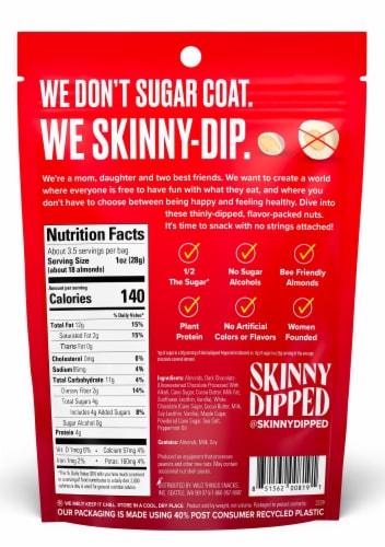 SkinnyDipped® Holiday Almonds Dark Chocolate Peppermint Almonds Perspective: back
