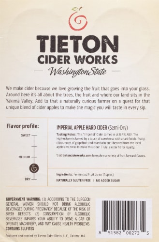 Tieton Cider Works Imperial Apple Hard Cider Cans Perspective: back