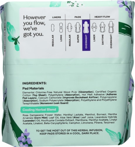 The Honey Pot® Overnight Pads with Wings 100% Organic Cotton Cover Heavy Absorbency Herbal Infused Perspective: back