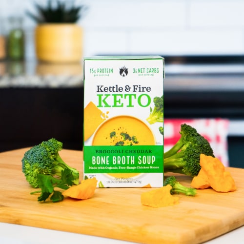 Kettle & Fire Keto-Friendly Broccoli Cheddar Chicken Bone Broth Soup Perspective: back