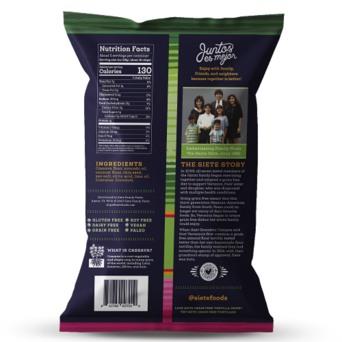 Siete Grain Free Lime Tortilla Chips Perspective: back