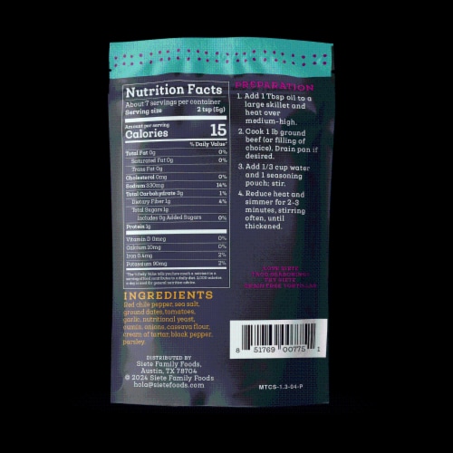 Siete Mild Taco Seasoning Perspective: back