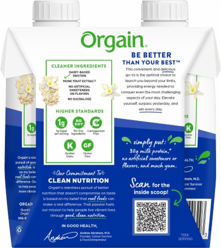Orgain® Vanilla Bean Protein Shakes Perspective: back
