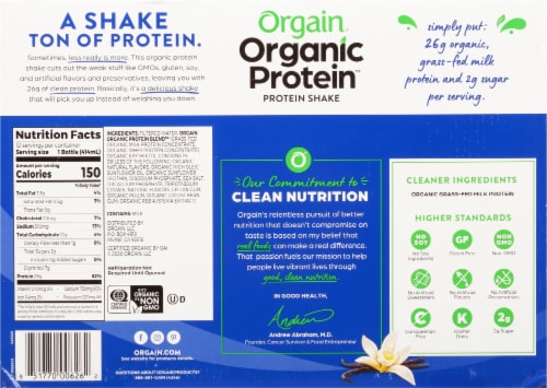 Orgain Organic Protein Vanilla Bean Nutritional Protein Shake Perspective: back