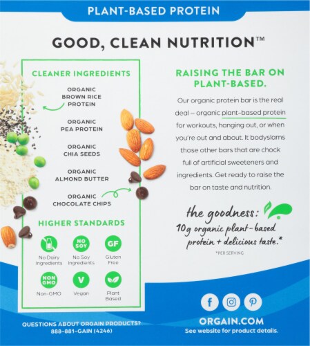 Orgain® Organic Chocolate Chip Cookie Dough Protein Snack Bars Perspective: back