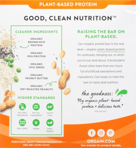 Orgain® Organic Peanut Butter Protein Snack Bar Perspective: back