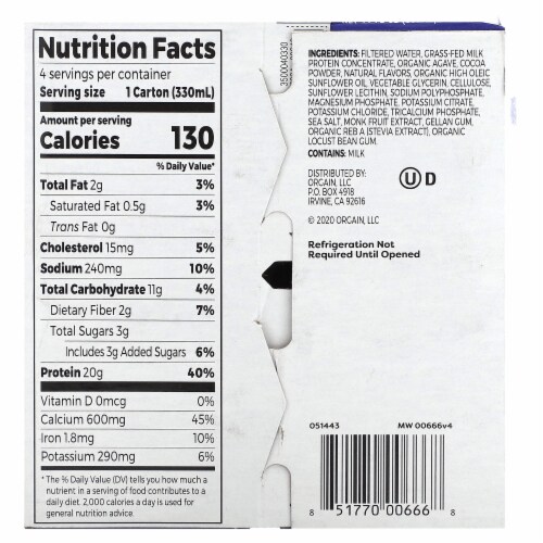 Orgain® Clean Protein™ Creamy Chocolate Fudge Grass Fed Protein Shake Perspective: back