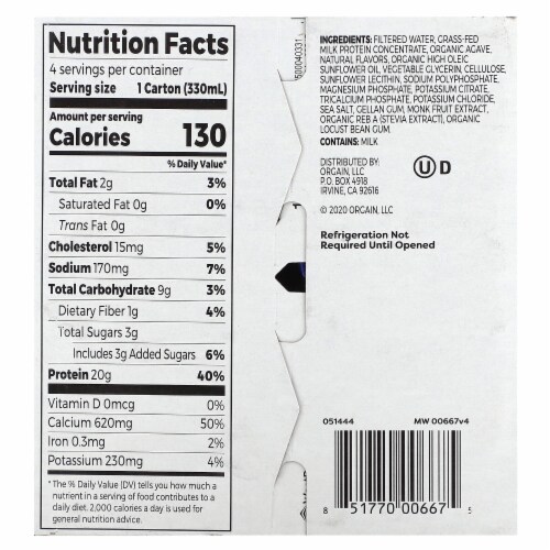 Orgain® Clean Protein™ Vanilla Bean Grass Fed Protein Shake Perspective: back