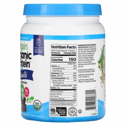 Orgain® Organic Protein™ + Oat Milk Chocolate Protein Powder Perspective: back