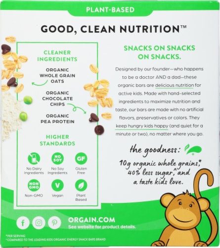 Orgain® Kids O Bar Organic Whole Grain Energy Snack Chocolate Chip Bars Perspective: back