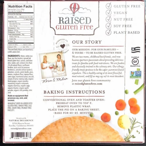 Raised Gluten Free Vegan Vegetable Frozen Pot Pie Perspective: back