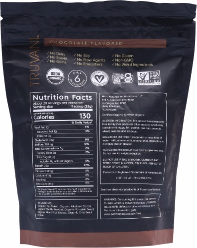 Truvani® Chocolate Plant Based Protein Powder Perspective: back