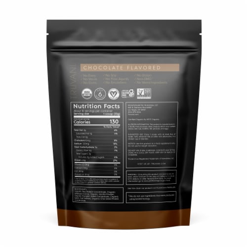 Truvani® Certified Organic Plant Based Chocolate Protein Powder Perspective: back